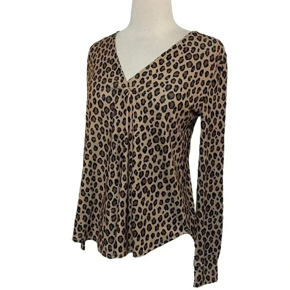 Premise Studio XS leopard animal print V-neck long sleeve‎ top Retro - Picture 1 of 5